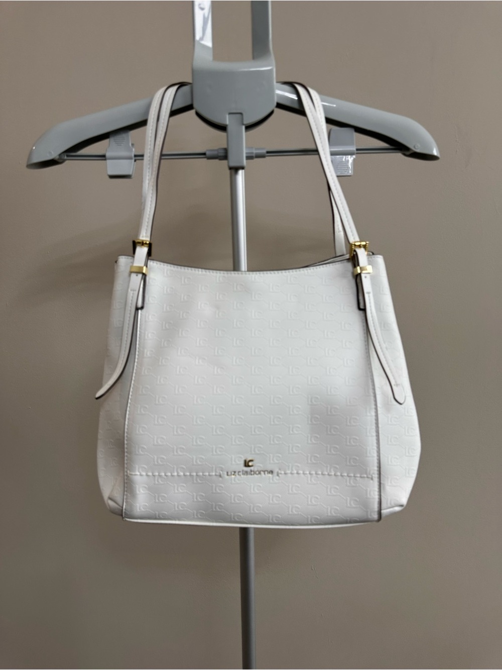 Liz Claiborne White Embossed Logo Tote Shoulder Bag